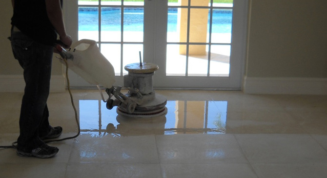 Skimming and polishing marble